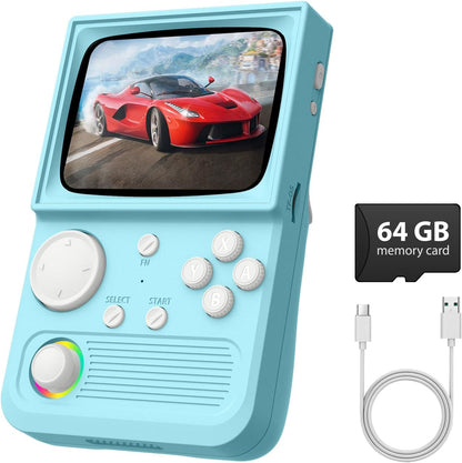 R36T Retro handheld model, 3.5'' IPS Screen CRT-Inspired, handheld model with 18000+ Classic Games Supports WiFi Networked Fighting and OTG, 3500mAh Battery, with Portable Case(Grey 64GB)