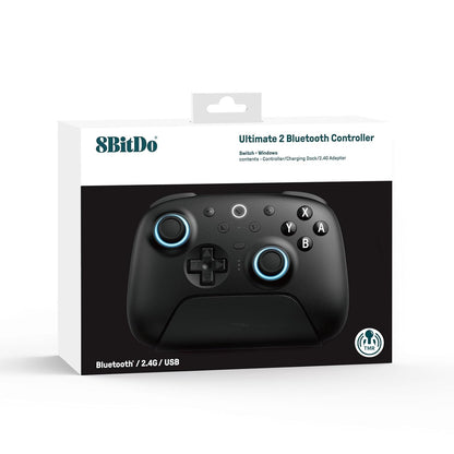 8BitDo Ultimate 2 Bluetooth Controller for Switch/Switch 2 & Windows PC, Switch Pro Controller with TMR Joysticks, Switchable Hall Effect/Tactile Triggers, Vibration and Motion Control - Black