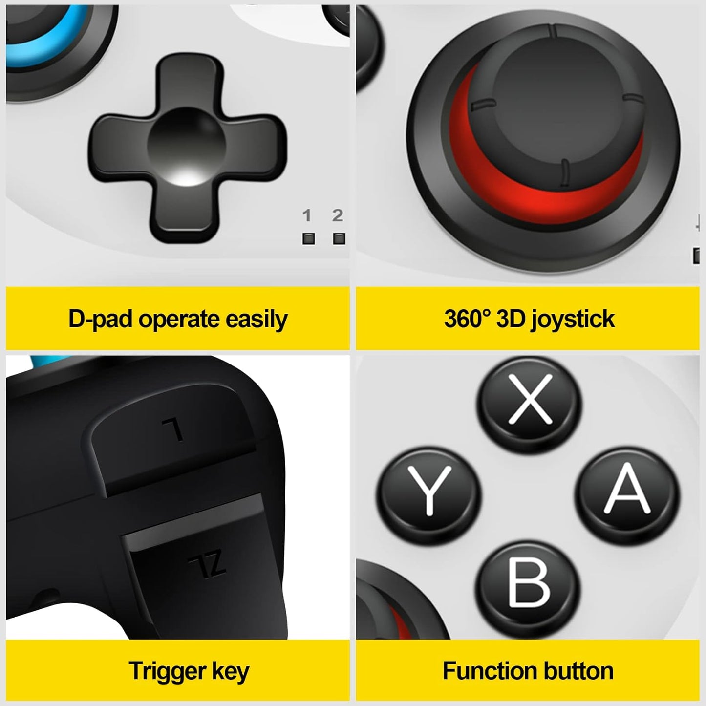 Zakgbxbig Wireless Pro Controller for Switch Lite, Controller for Switch Remote Gamepad Joystick, Turbo and Dual Vibration (White)