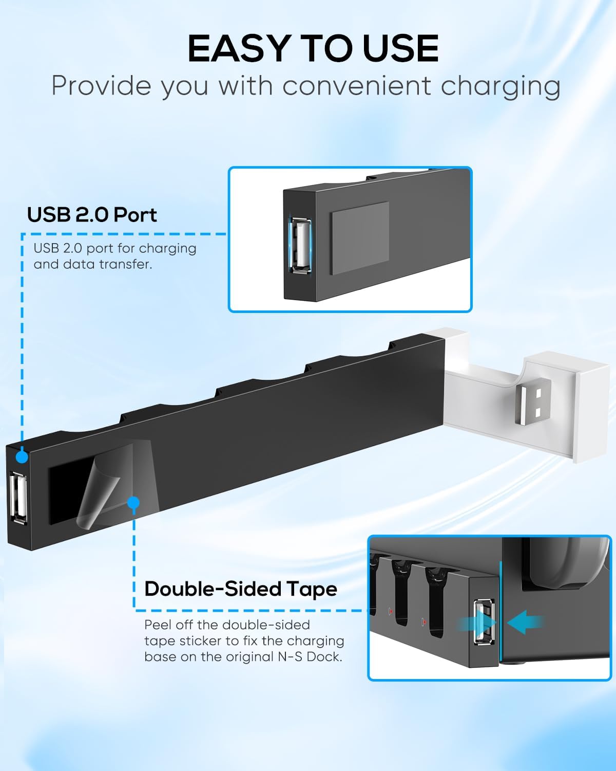 Controller Charging Dock for Switch and Switch OLED, Wireless Gamepad Charging Station with LED Indicator, Compact Desktop Charging Stand, White