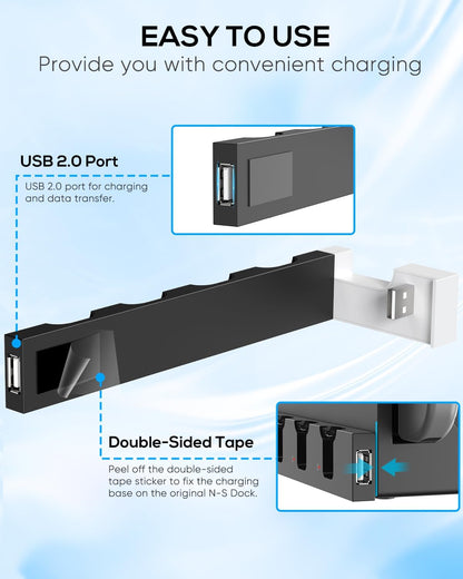 Controller Charging Dock for Switch and Switch OLED, Wireless Gamepad Charging Station with LED Indicator, Compact Desktop Charging Stand, White