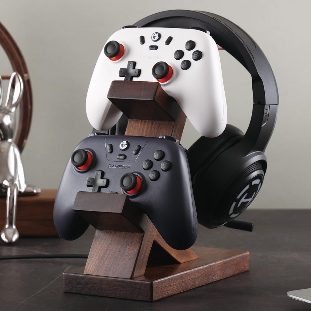 Wooden Controller Stand with Headphone Holder, Game Controller Holder, Video Game Controller Holder for Desk, Controller & Headset Stand, Wooden Headphone Stand