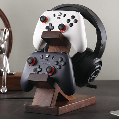 Wooden Controller Stand with Headphone Holder, Game Controller Holder, Video Game Controller Holder for Desk, Controller & Headset Stand, Wooden Headphone Stand