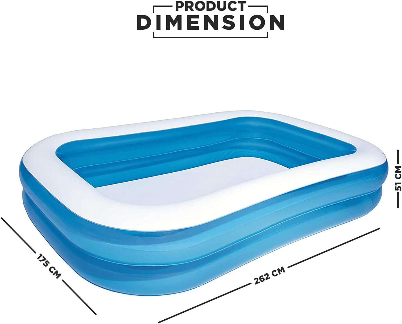 BESTWAY Rectangular Water Pool, 262 x 175 x 51 cm, Blue, BW54006-20