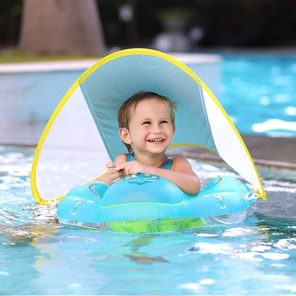 Kids Swimming Pool Float with Removable UPF 50+ Sun Protection Canopy, Infant Toddler Inflatable Swimming Rings for Age of 12-24 Months, Boys Girls Swimming Trainer
