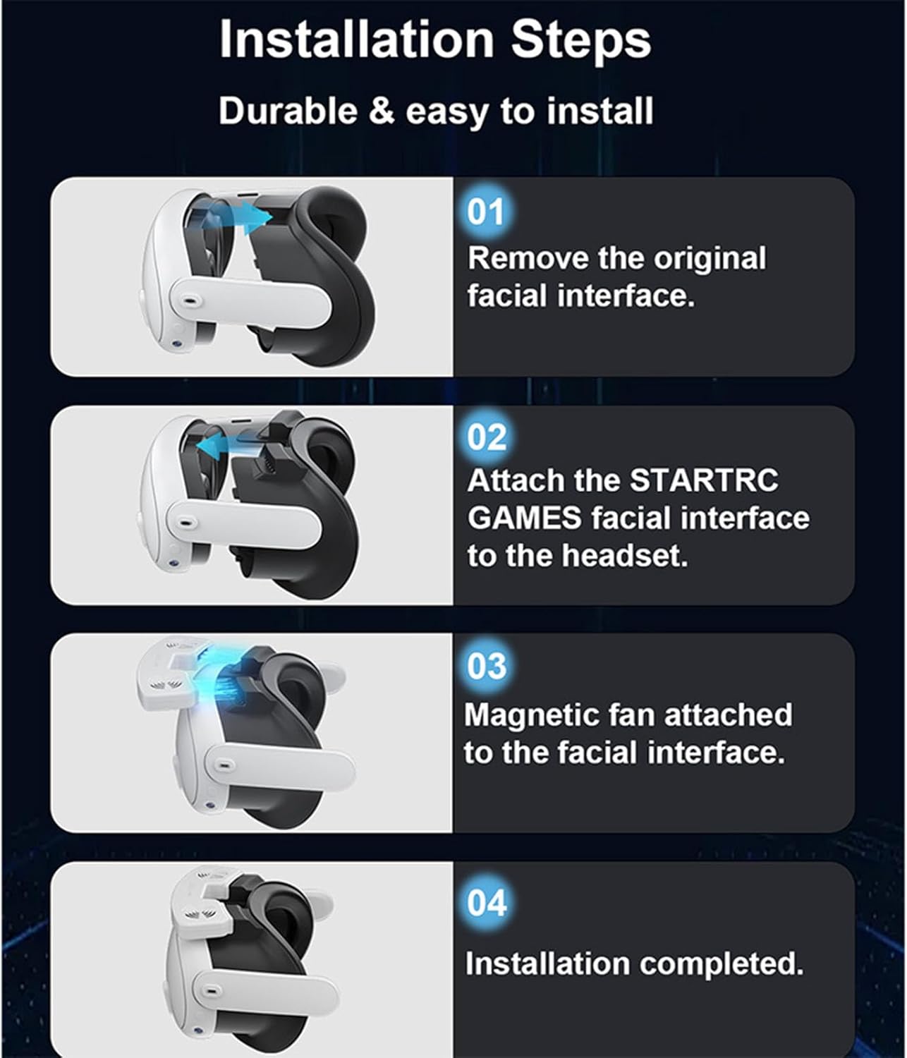 VR Dual Fan Compatible with MetaQuest 3 Air Circulation Fast Removal Anti-Fog Fitness Face Interface Bracket Face Cover Face Pad for Meta Quest 3