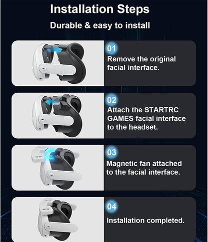 VR Dual Fan Compatible with MetaQuest 3 Air Circulation Fast Removal Anti-Fog Fitness Face Interface Bracket Face Cover Face Pad for Meta Quest 3