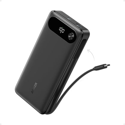 Anker Power Bank, 20,000mAh Portable Charger with Built-in USB-C Cable, 87W Max Fast Charging Battery Pack for Laptop, 2 USB-C and 1 USB-A, for MacBook, iPhone 17/16 Series, Samsung, Switch, and More