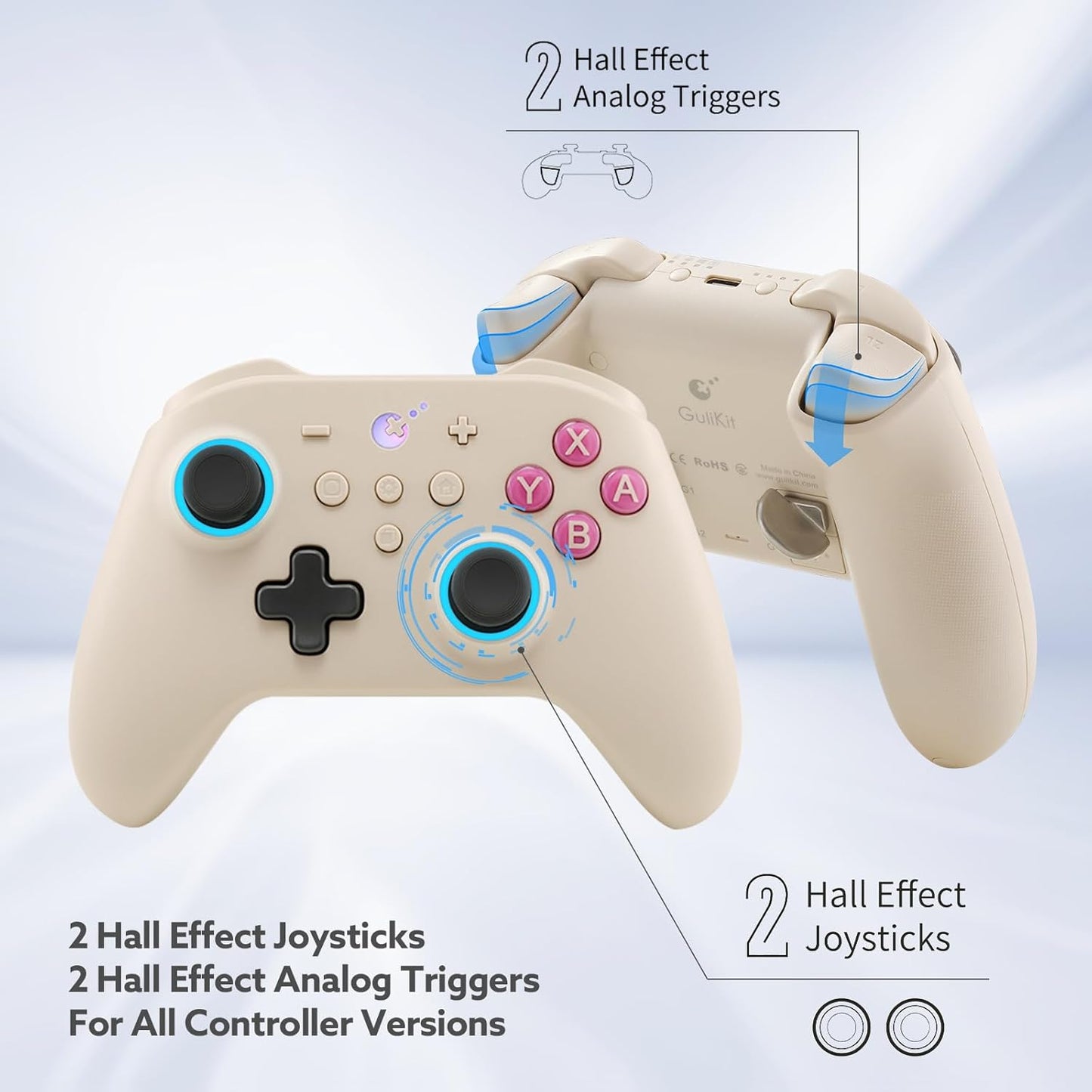 GuliKit KK3 PRO Controller Kingkong 3 Pro Switch Controller (No Drift) for Switch/PC/Android/MacOS/IOS with Hall Joysticks and Triggers, Maglev/Rotor/HD Vibration (GB RETRO) [video game]