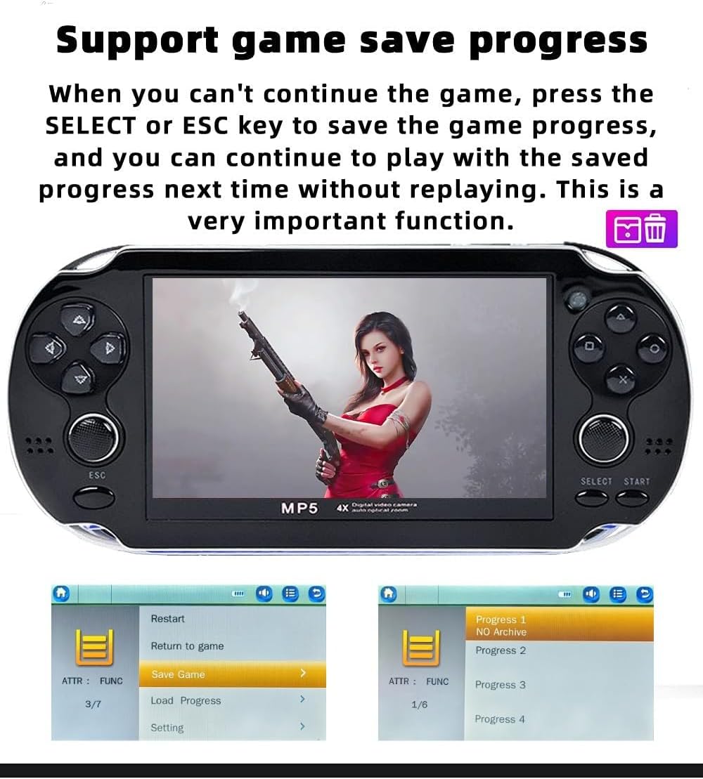 CZT handheld model 4.3 inch Double Joystick 8GB Build in 2200 Retro Game Video handheld model Arcade Multiple Emulator Mini Portable Game Player MP3/4 TV Out Gifts for early-stageren/Men(Black)