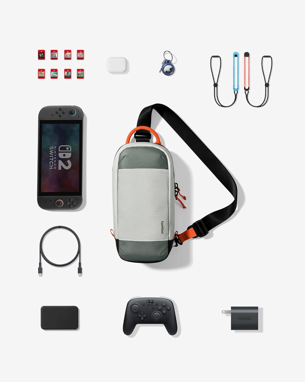 tomtoc Sling Crossbody Bag for Nintendo Switch 2, Protective Portable Travel Chest Carrying Gaming Pouch with 8 Game Cartridges Slots, Fit Charger and Accessories