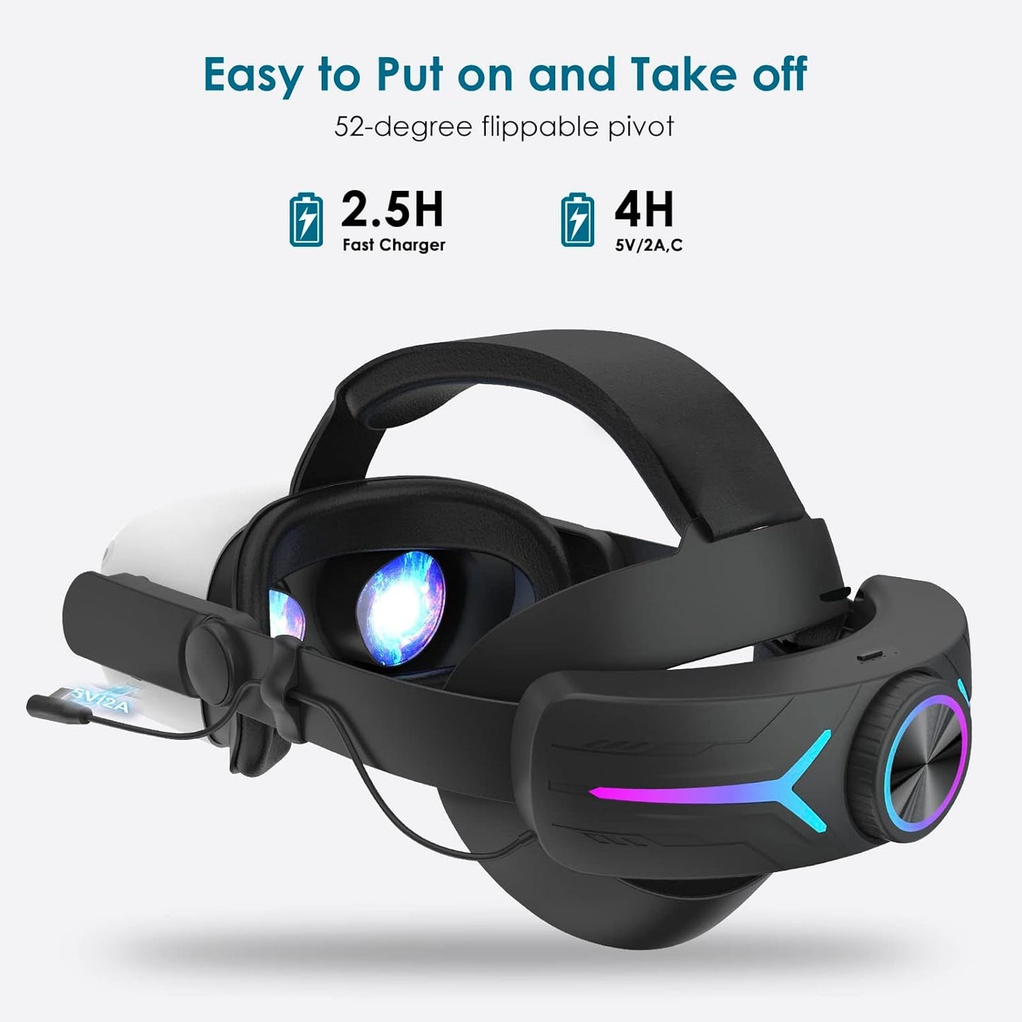 Head Strap Battery Pack for Oculus Quest 2, Replacement Elite Strap 8000mAh Rechargeable Battery PC Accessories, Adjustable Headset with LED Backlight for Meta VR by JYMEGOVR (Black)