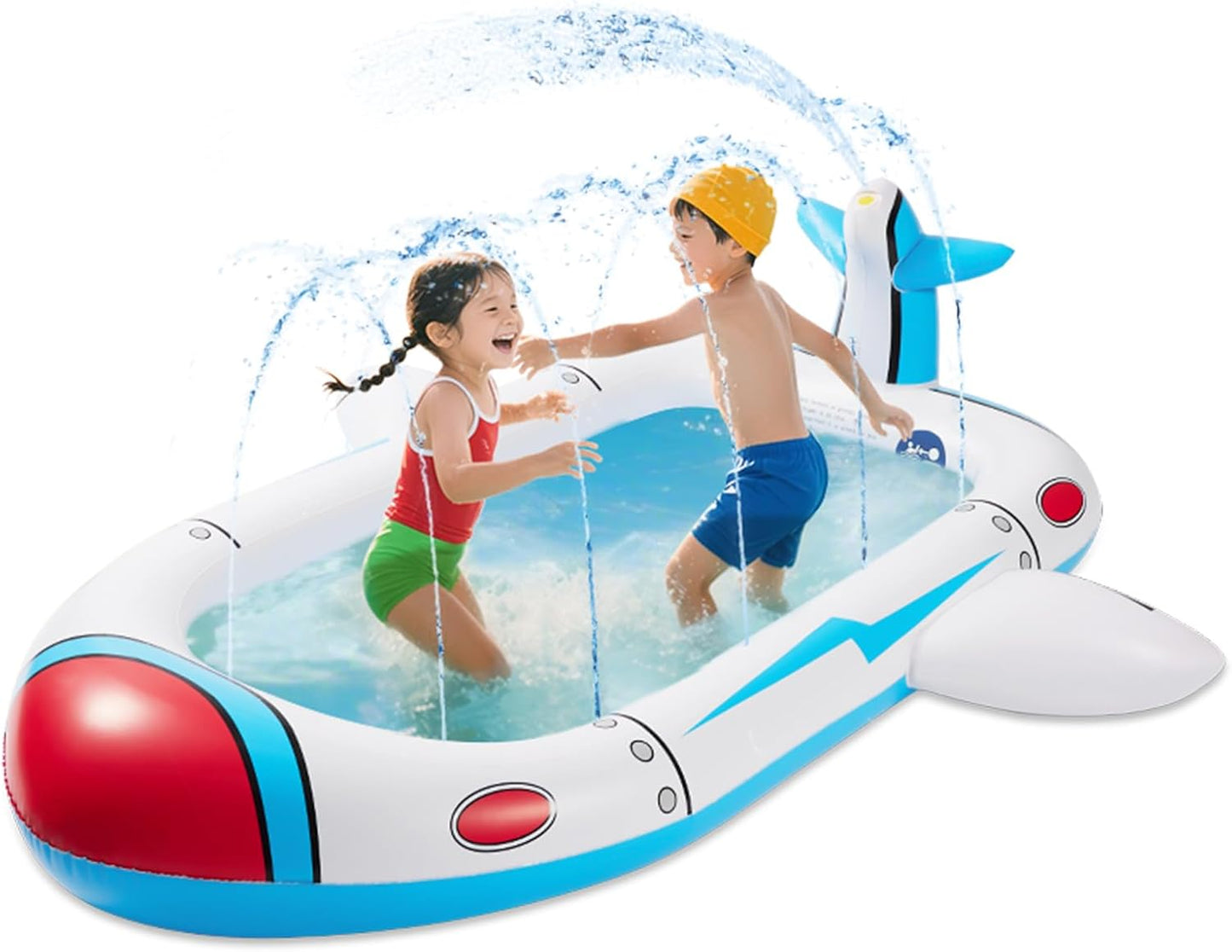 Inflatable Pool Splash Fun - 176cm Multi-Spray Kiddie Pool, Outdoor/Ages 3-10, Garden & Living Room Play