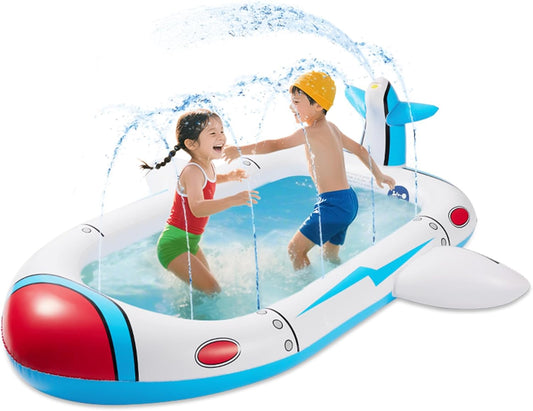 Inflatable Pool Splash Fun - 176cm Multi-Spray Kiddie Pool, Outdoor/Ages 3-10, Garden & Living Room Play