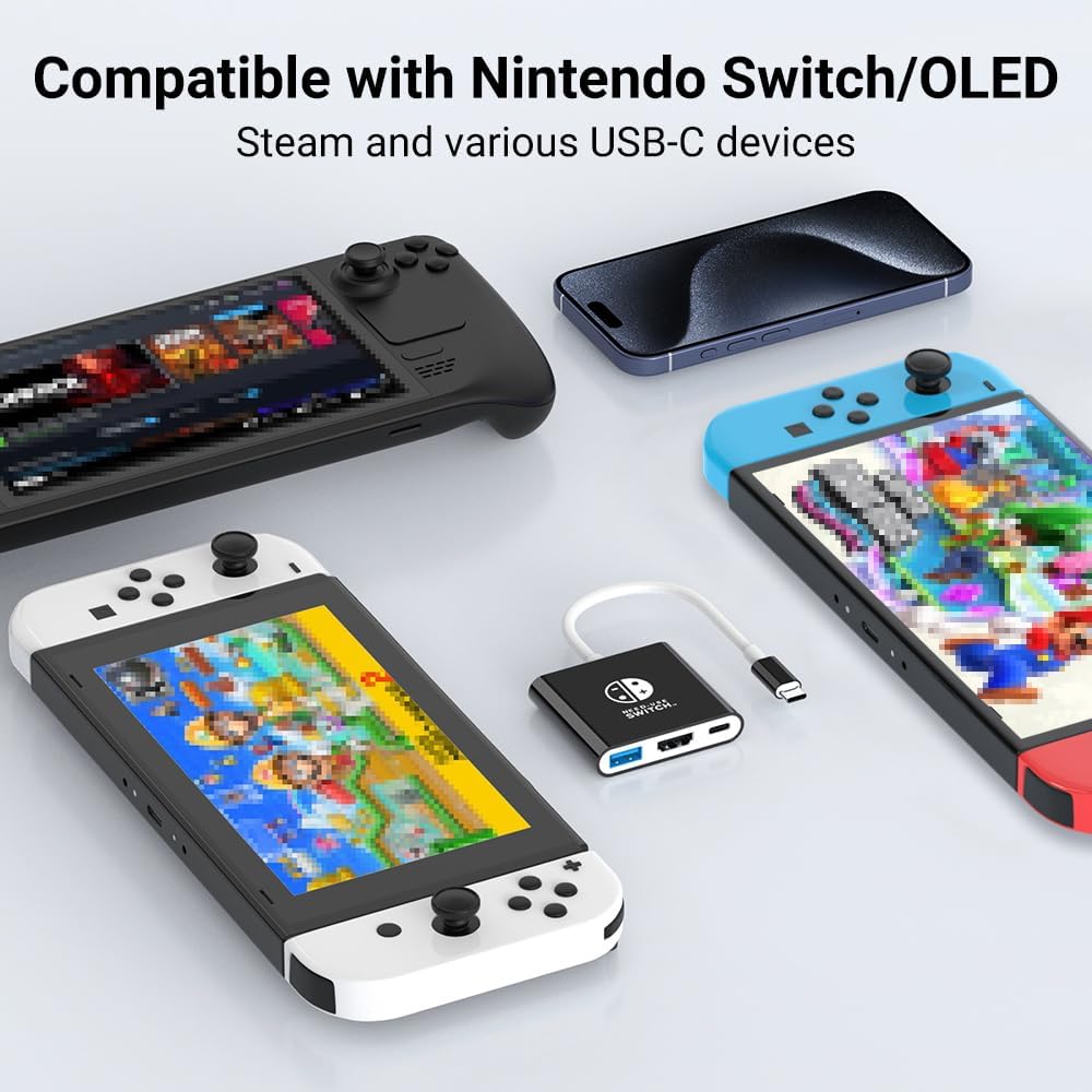 Switch Dock, 4K@60Hz Switch Docking Station 3 in 1 Switch Travel Dock with HDMI USB 3.0 PD100W Charing Port for Nintendo Steam Decck MacBook Laptop NOT for Switch2