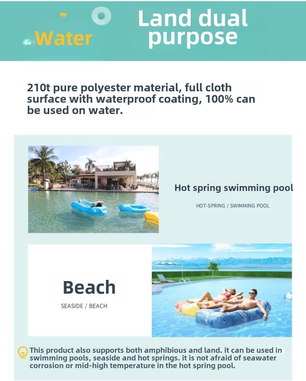 Compact Pump-Free Inflatable Lounger, Portable, Waterproof, Air Leakage-Proof Design, for Backyard Beach Trips Camping picnics and Music Festivals (D)