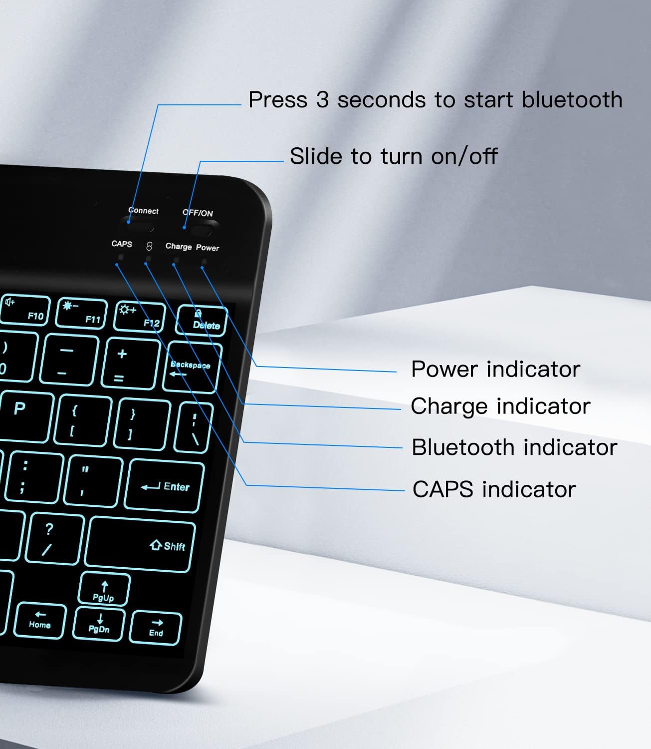 XIWMIX Ultra-Slim Wireless Bluetooth Keyboard - 7 Colors Backlit Universal Rechargeable Keyboard Compatible with iPad Pro/iPad Air/iPad 9.7/iPad 10.2/iPad mini and Other iOS Android Windows Devices