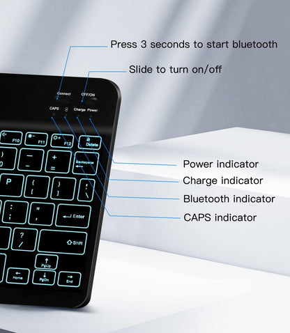 XIWMIX Ultra-Slim Wireless Bluetooth Keyboard - 7 Colors Backlit Universal Rechargeable Keyboard Compatible with iPad Pro/iPad Air/iPad 9.7/iPad 10.2/iPad mini and Other iOS Android Windows Devices