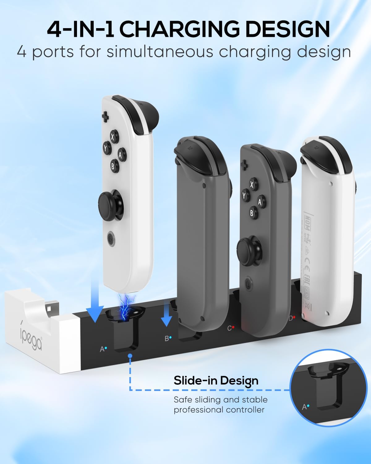 Controller Charging Dock for Switch and Switch OLED, Wireless Gamepad Charging Station with LED Indicator, Compact Desktop Charging Stand, White