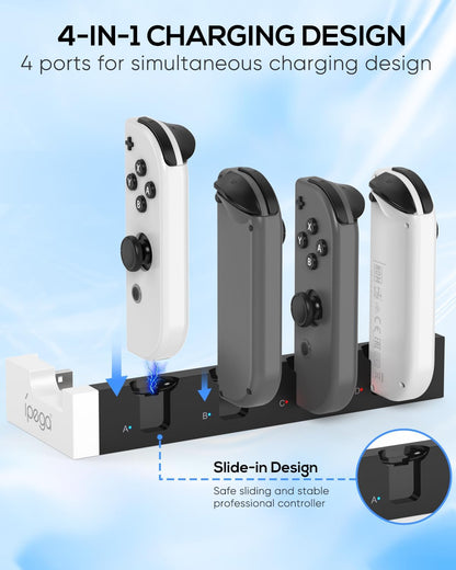 Controller Charging Dock for Switch and Switch OLED, Wireless Gamepad Charging Station with LED Indicator, Compact Desktop Charging Stand, White
