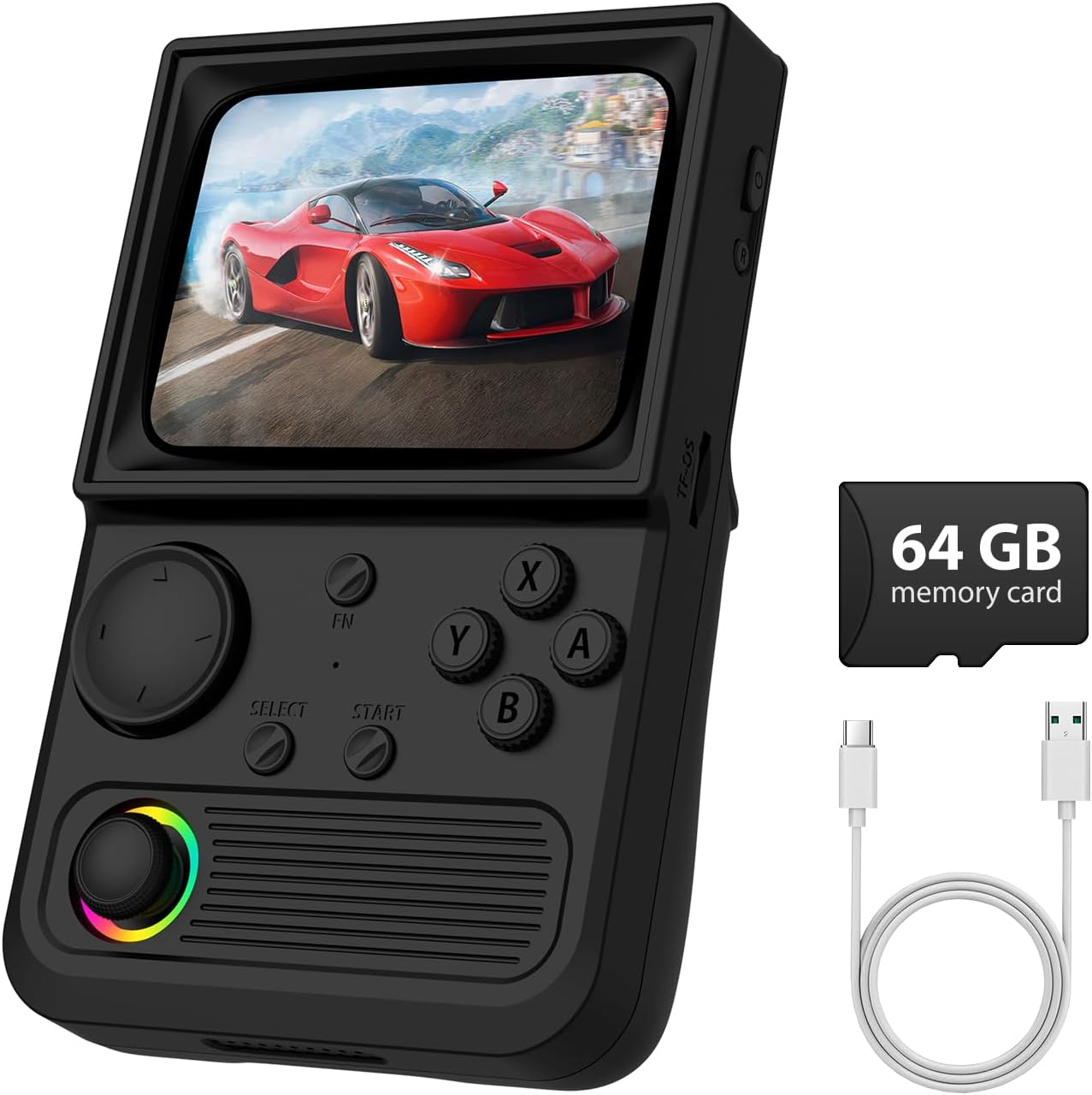 R36T Retro handheld model, 3.5'' IPS Screen CRT-Inspired, handheld model with 18000+ Classic Games Supports WiFi Networked Fighting and OTG, 3500mAh Battery, with Portable Case(Grey 64GB)