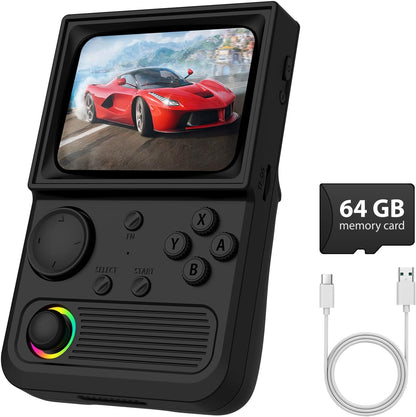 R36T Retro handheld model, 3.5'' IPS Screen CRT-Inspired, handheld model with 18000+ Classic Games Supports WiFi Networked Fighting and OTG, 3500mAh Battery, with Portable Case(Grey 64GB)