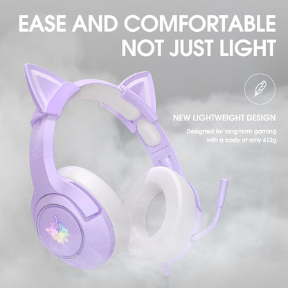 Gaming Headset for PS4, PS5, Cat Ear Headphones with Retractable Microphone, RGB Backlight, Surround Sound for PC, Mobile Phone, Gradient Pink Blue