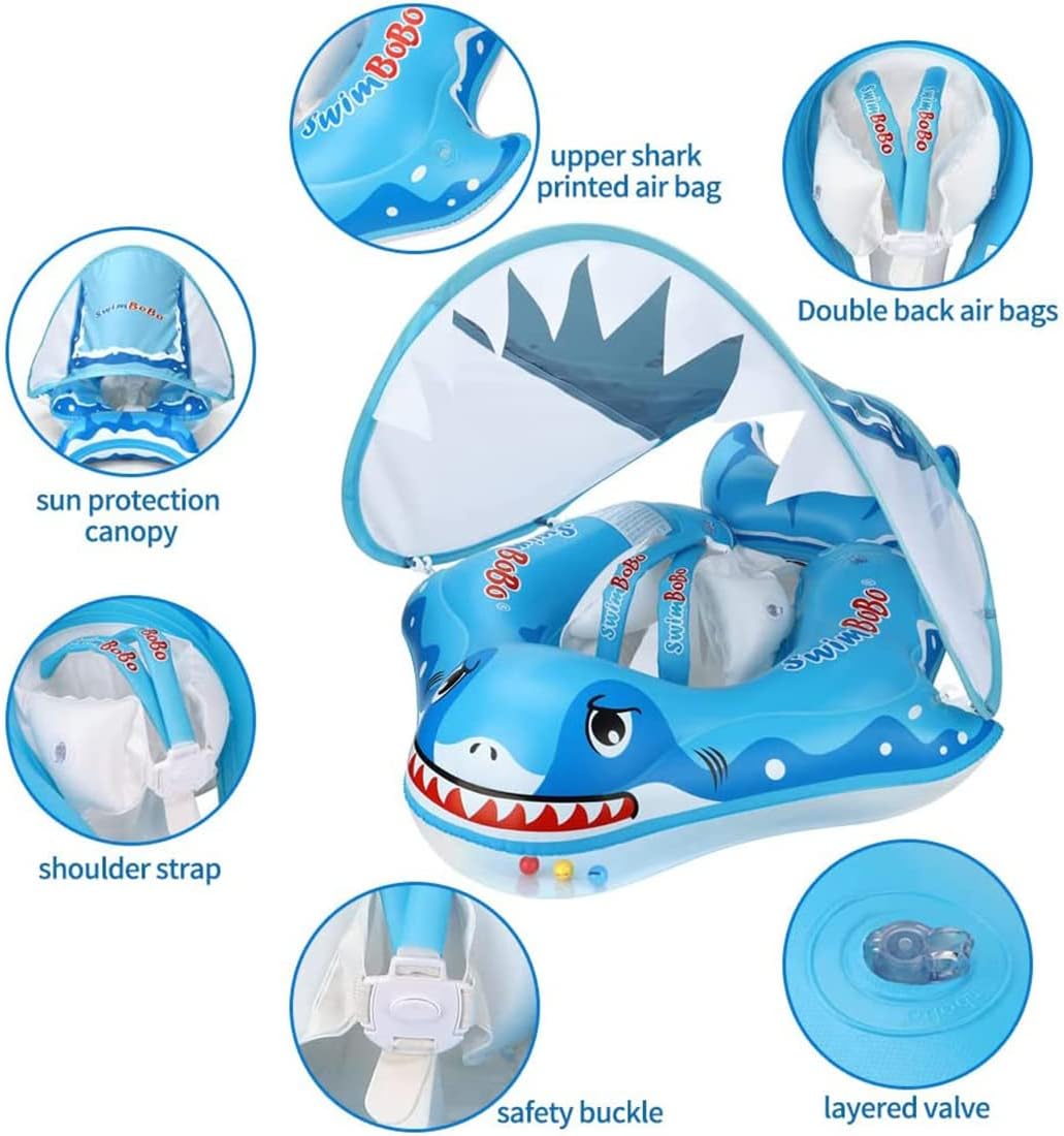 Kids Swimming Pool Float with Removable UPF 50+ Sun Protection Canopy, Infant Toddler Inflatable Swimming Rings for Age of 12-24 Months, Boys Girls Swimming Trainer