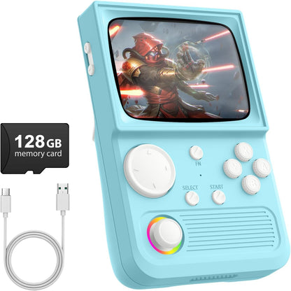 R36T Retro handheld model, 3.5'' IPS Screen CRT-Inspired, handheld model with 18000+ Classic Games Supports WiFi Networked Fighting and OTG, 3500mAh Battery, with Portable Case(Grey 64GB)