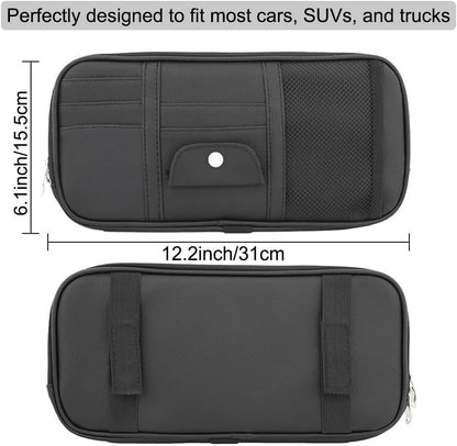 Car Sun Visor Organizer, Auto Interior Accessories Pocket Organizer - Car Truck SUV Storage Pouch Holder, with Multi-Pocket Net Zipper (Black)