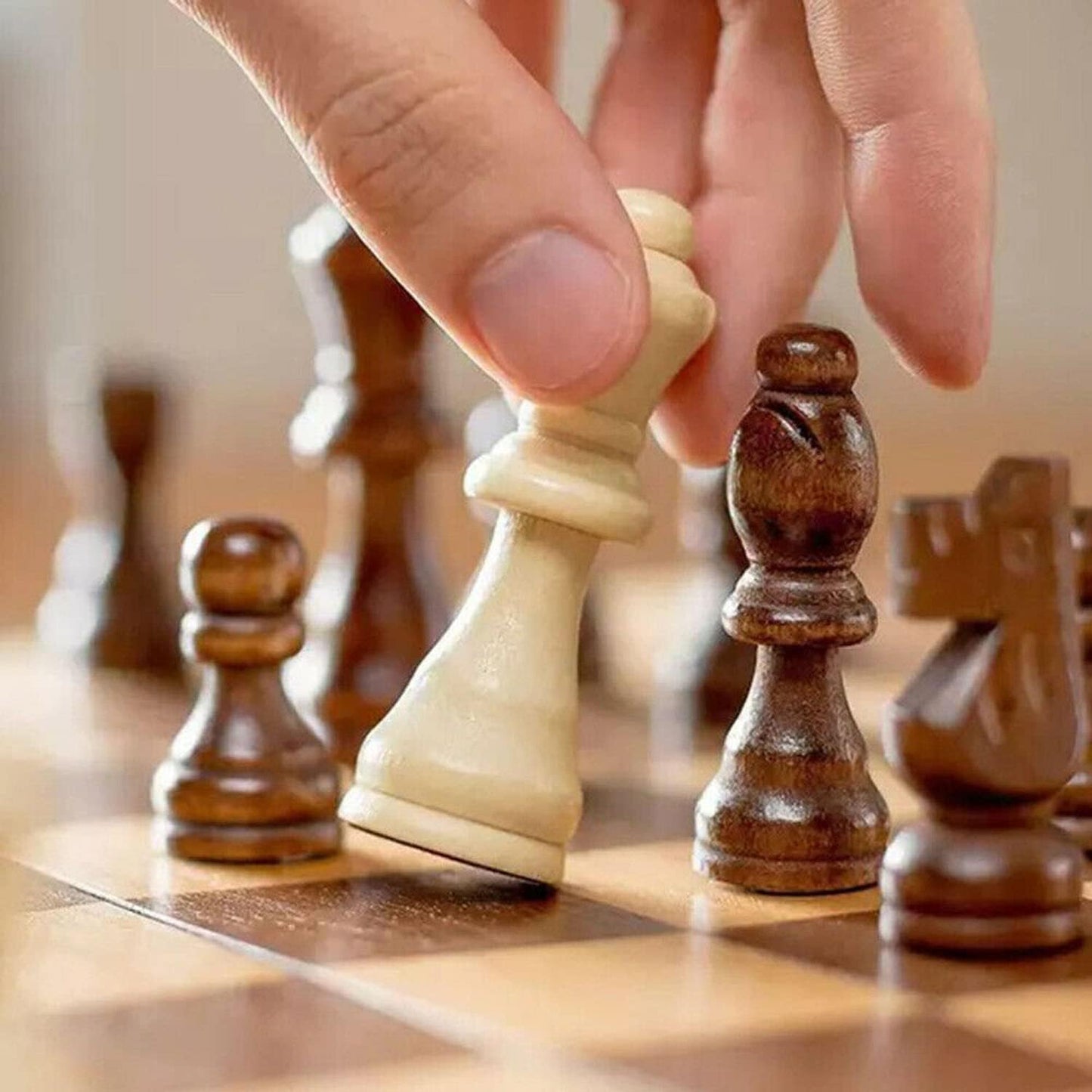 40cm Large Wooden Chess Set with Folding Board, Storage Slots, Chessmen Pieces, 3-in-1 Chess Backgammon Checkers Board Game for Adults & Kids