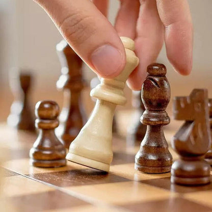 40cm Large Wooden Chess Set with Folding Board, Storage Slots, Chessmen Pieces, 3-in-1 Chess Backgammon Checkers Board Game for Adults & Kids
