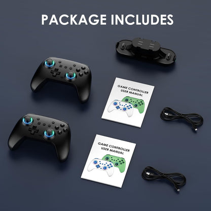 2 Pack Wireless Controllers with Charging Dock Compatible with Nintendo Switch 2, Nintendo Switch, Switch Lite, Switch OLED, PC, RGB Lighting, Wake-Up Function, Motion Control, Dual Vibration, Turbo, Screenshot