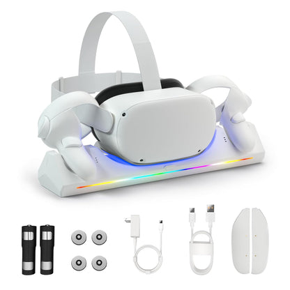Oculus Quest 2 Charging Dock, Meta Quest 2 VR Headset and Controllers, Includes 2 x 2100mAh Rechargeable Batteries, USB-C Charger and Data Cable, Features LED Indicator Lights