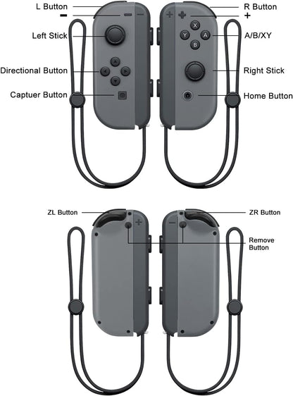 Wireless Controllers Compatible with Switch/Switch OLED/Switch Lite, Dual L/R Motion Controllers with Wake-Up Function, 6-Axis Gyro & Wrist Straps – Grey