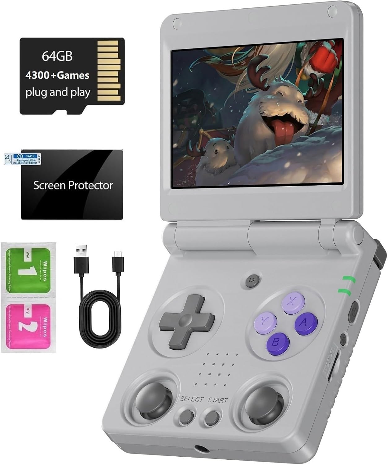 RG34XXSP Foldable Retro handheld model , 3.4 Inch IPS Screen Linux System Sunken Dual Joystick Built-in 64G TF Card 5000+ Games Handheld Emulator Support 5G WiFi Bluetooth TV Output(Indigo)