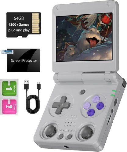 RG34XXSP Foldable Retro handheld model , 3.4 Inch IPS Screen Linux System Sunken Dual Joystick Built-in 64G TF Card 5000+ Games Handheld Emulator Support 5G WiFi Bluetooth TV Output(Indigo)
