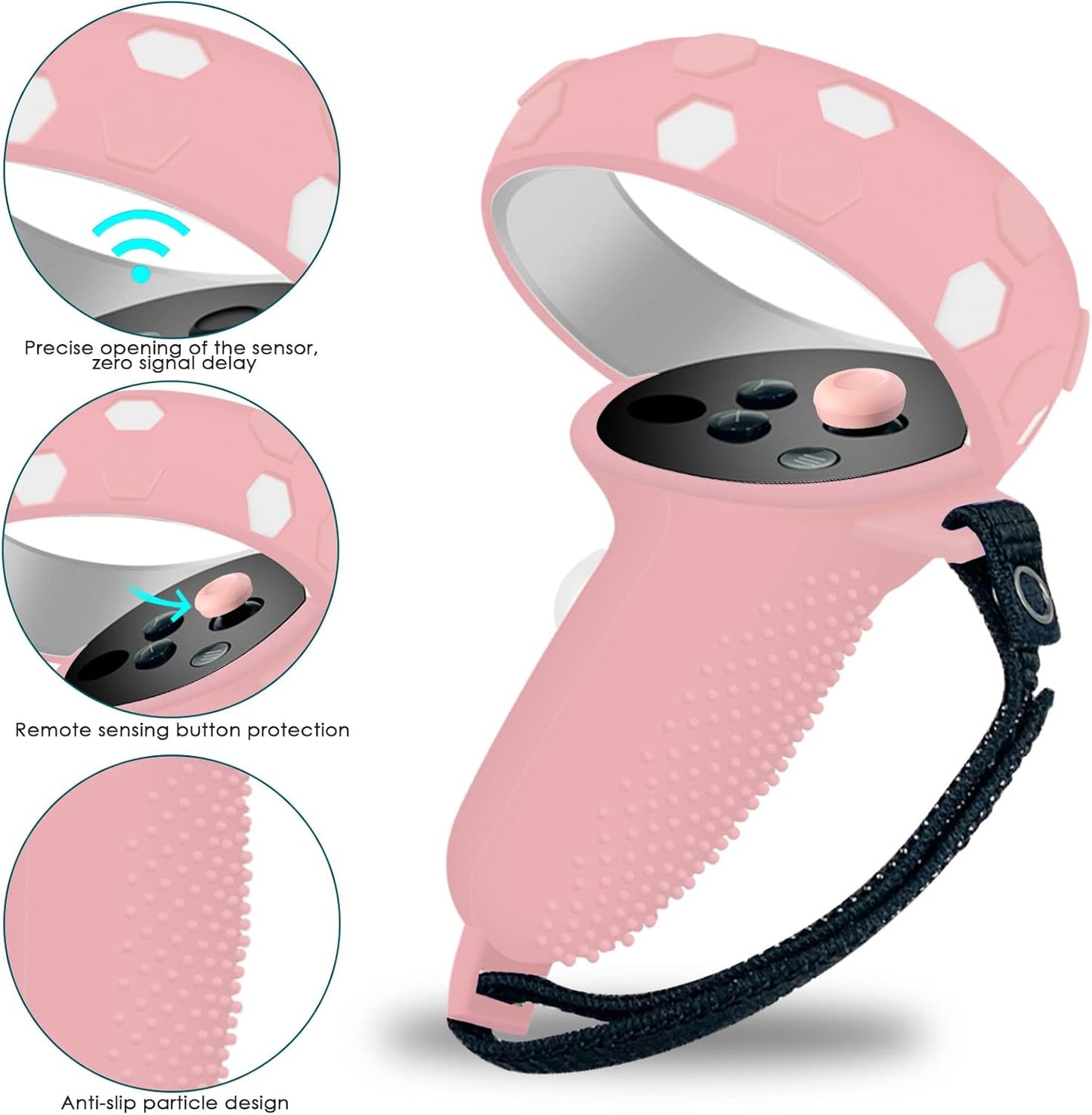 Silicone Protective Cover Set for Meta Quest 2, Red Shell Cover with Controller Grips, Face Cover, Lens Cover, Eye Cover, 9-Piece Accessory Kit (Pink)