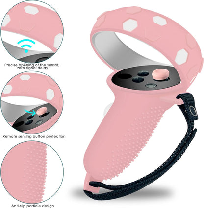 Silicone Protective Cover Set for Meta Quest 2, Red Shell Cover with Controller Grips, Face Cover, Lens Cover, Eye Cover, 9-Piece Accessory Kit (Pink)