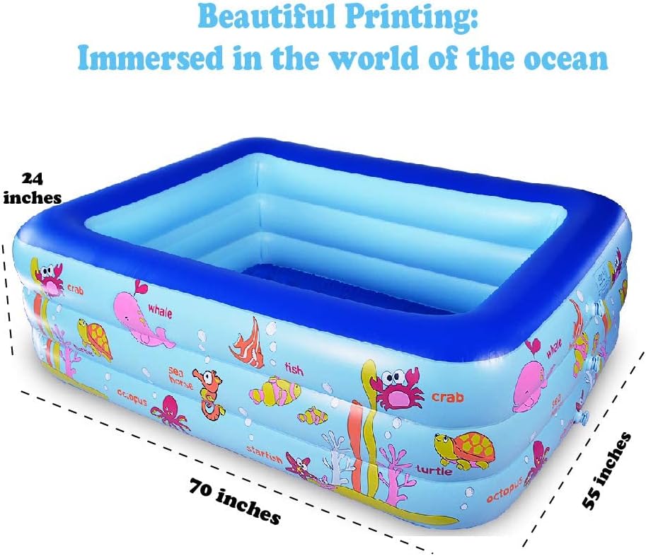 WateBom Inflatable Family Swim Center Pool with Inflatable Soft Floor, 70 inches Ocean World Kids Swimming Pool…