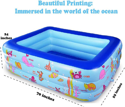 WateBom Inflatable Family Swim Center Pool with Inflatable Soft Floor, 70 inches Ocean World Kids Swimming Pool…