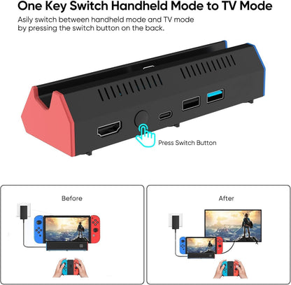 ZONEY Switch TV Dock with 1000Mbps Ethernet LAN Port/4K HDMI Port, Portable Switch Docking Station for Nintendo Switch/Switch OLED, Replacement Official Switch Dock Base Stand (Black with LAN Port)