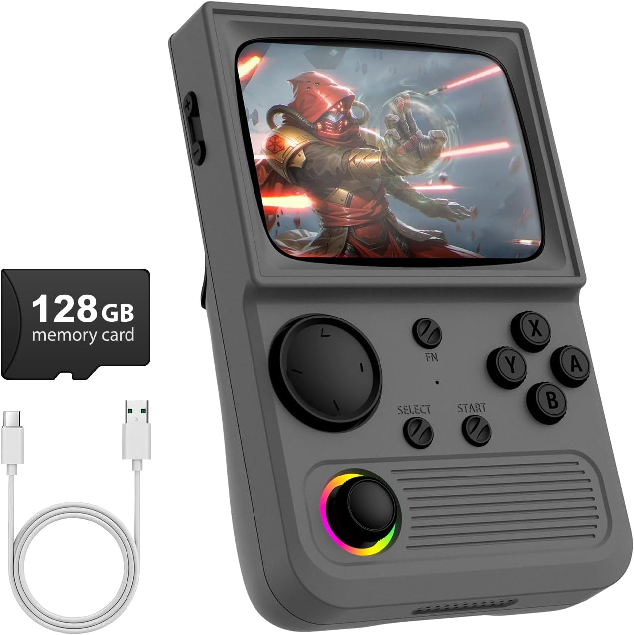 R36T Retro handheld model, 3.5'' IPS Screen CRT-Inspired, handheld model with 18000+ Classic Games Supports WiFi Networked Fighting and OTG, 3500mAh Battery, with Portable Case(Grey 64GB)