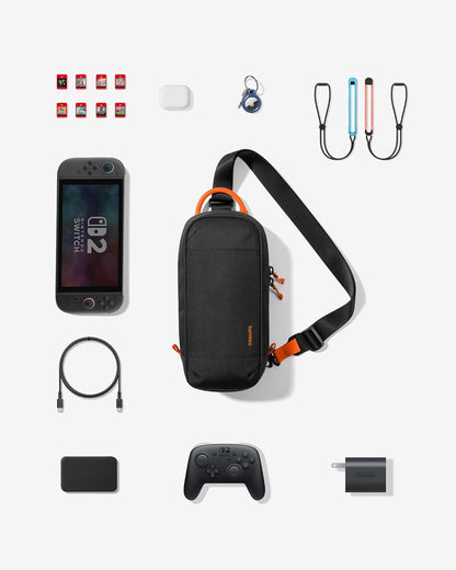 tomtoc Sling Crossbody Bag for Nintendo Switch 2, Protective Portable Travel Chest Carrying Gaming Pouch with 8 Game Cartridges Slots, Fit Charger and Accessories