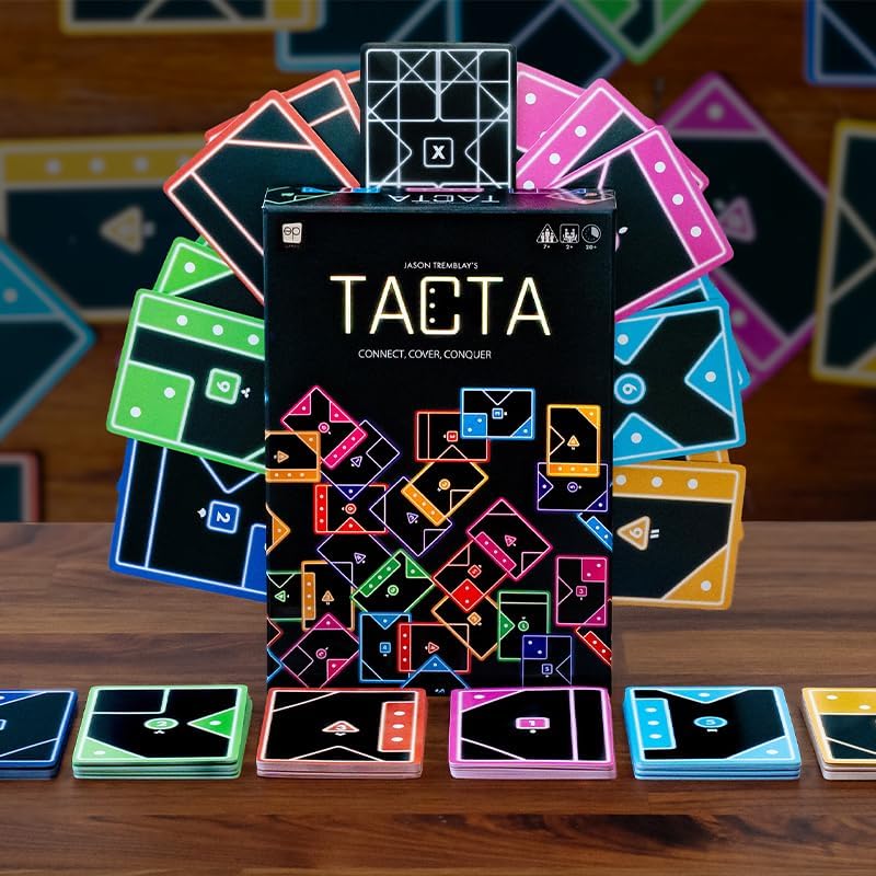 USAOPOLY TACTA Card Game, Fast-Paced Strategic Shape Matching Party Game for All Ages, Connect, Cover & Conquer to Win, Unique Gameplay with Deluxe Foil Cards, 2+ Players, Ages 7+
