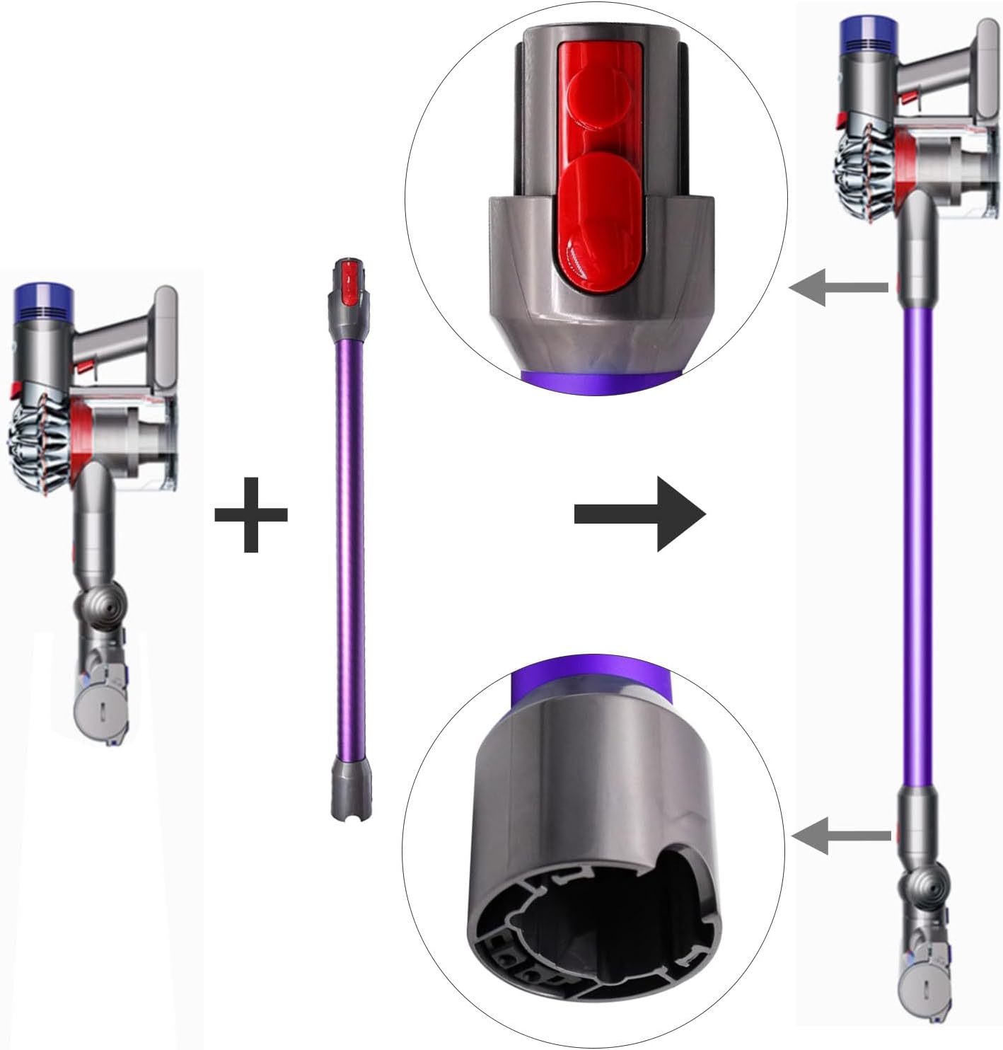 Quick Release Replacement Stick Extension Wand for Dyson V15 V11 V10 V8 V7 Cordless Vacuum Cleaner Accessories, Vacuums Attachment Extension Tube Replacement (Purple)