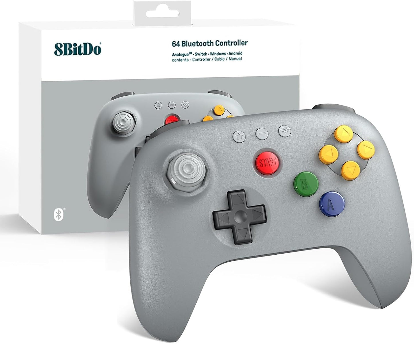 8BitDo 64 Bluetooth Gaming Controller Compatible with Switch Console, Windows & Android – Hall Effect Joystick, Turbo Function, Vibration – Black