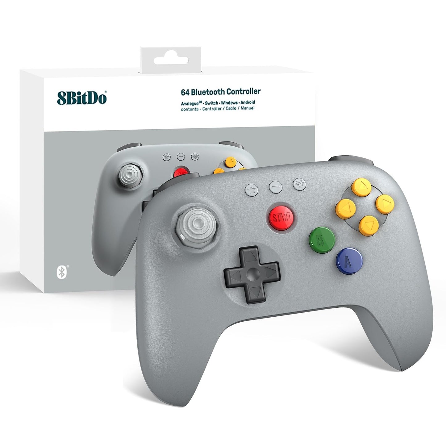 8BitDo 64 Bluetooth Gaming Controller Compatible with Switch Console, Windows & Android – Hall Effect Joystick, Turbo Function, Vibration – Black