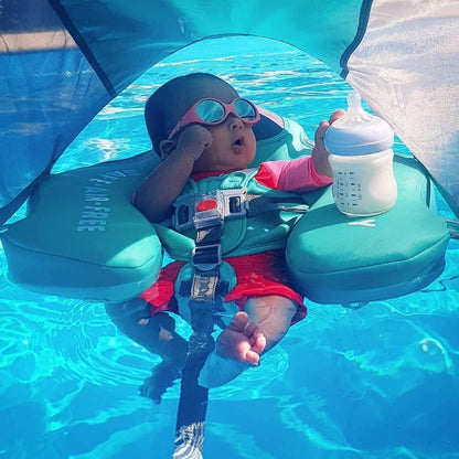 Mambobaby Float Non Inflatable Smart Swim Trainer Newest Size Improved Add Tail Never Flip Over UPF 50+ Sun Canopy Baby Swim Float Mambo Baby Float Solid Swimming Ring Infant Pool Float