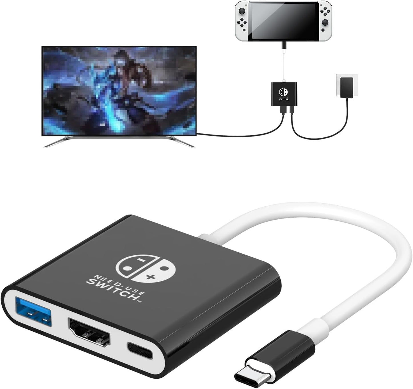 Switch Dock, 4K@60Hz Switch Docking Station 3 in 1 Switch Travel Dock with HDMI USB 3.0 PD100W Charing Port for Nintendo Steam Decck MacBook Laptop NOT for Switch2